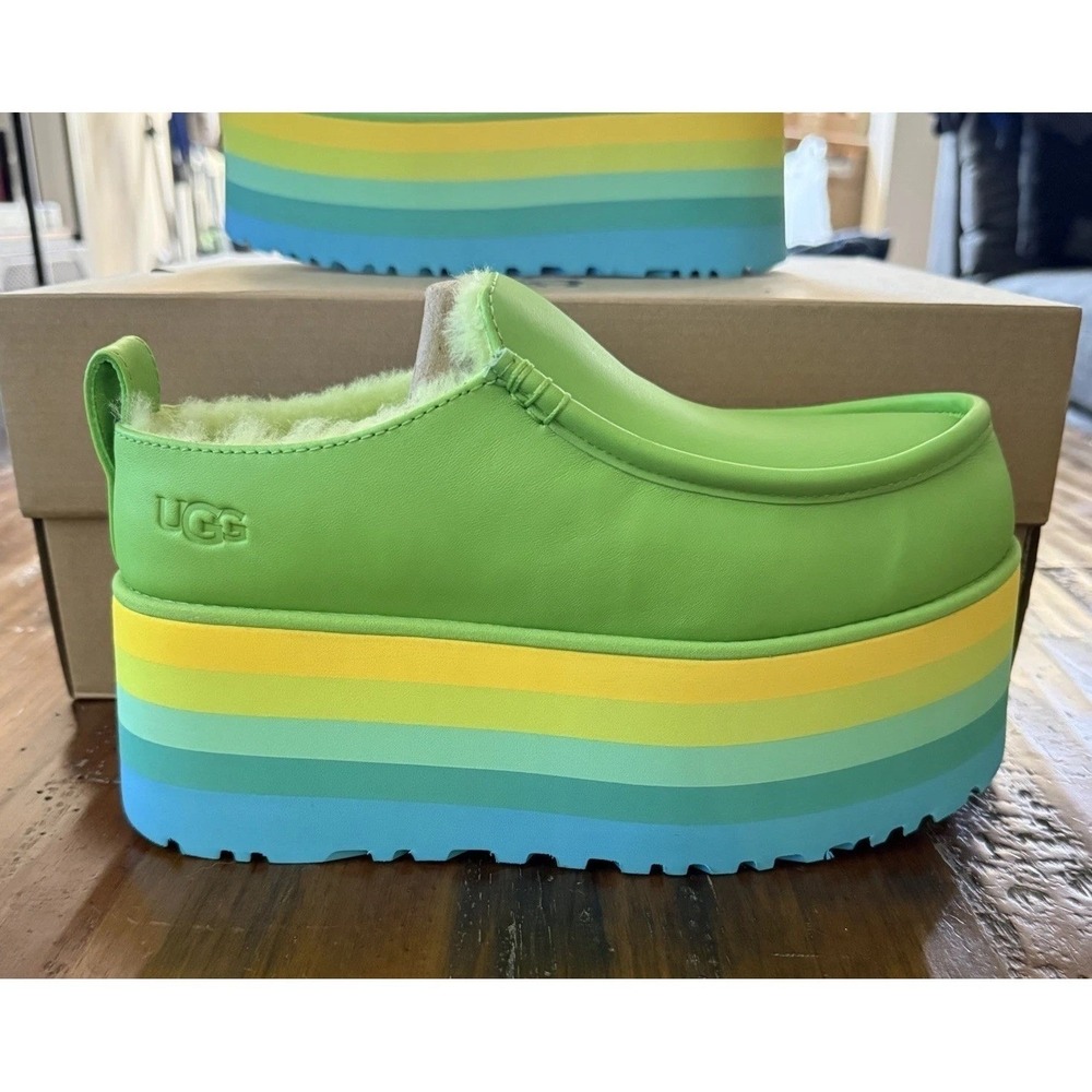 UGG Urseen Platform Clog Green Rainbow Sole Slip On Mule Men's 5/Women's 6 - Picture 2 of 11